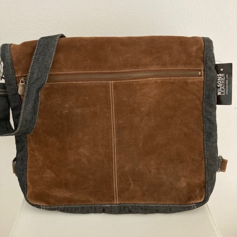 Wilson's Leather Suede And Denim Y2K  Messenger Bag New With Tags